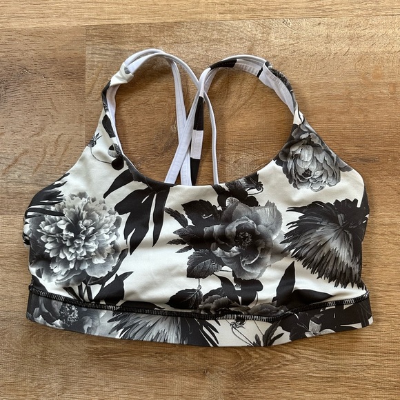 Lululemon Energy Sports Bra Size 12 Floral Light Support 
 Bloom Black/White - Picture 4 of 10